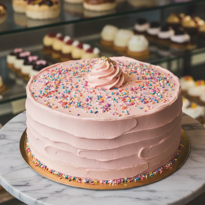 Tarta artesanal con frosting rosa